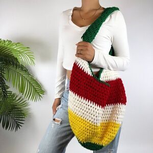 Vintage Y2K Indie Boho Oversized Cottagecore Crochet Knit Hobo Shoulder Bag